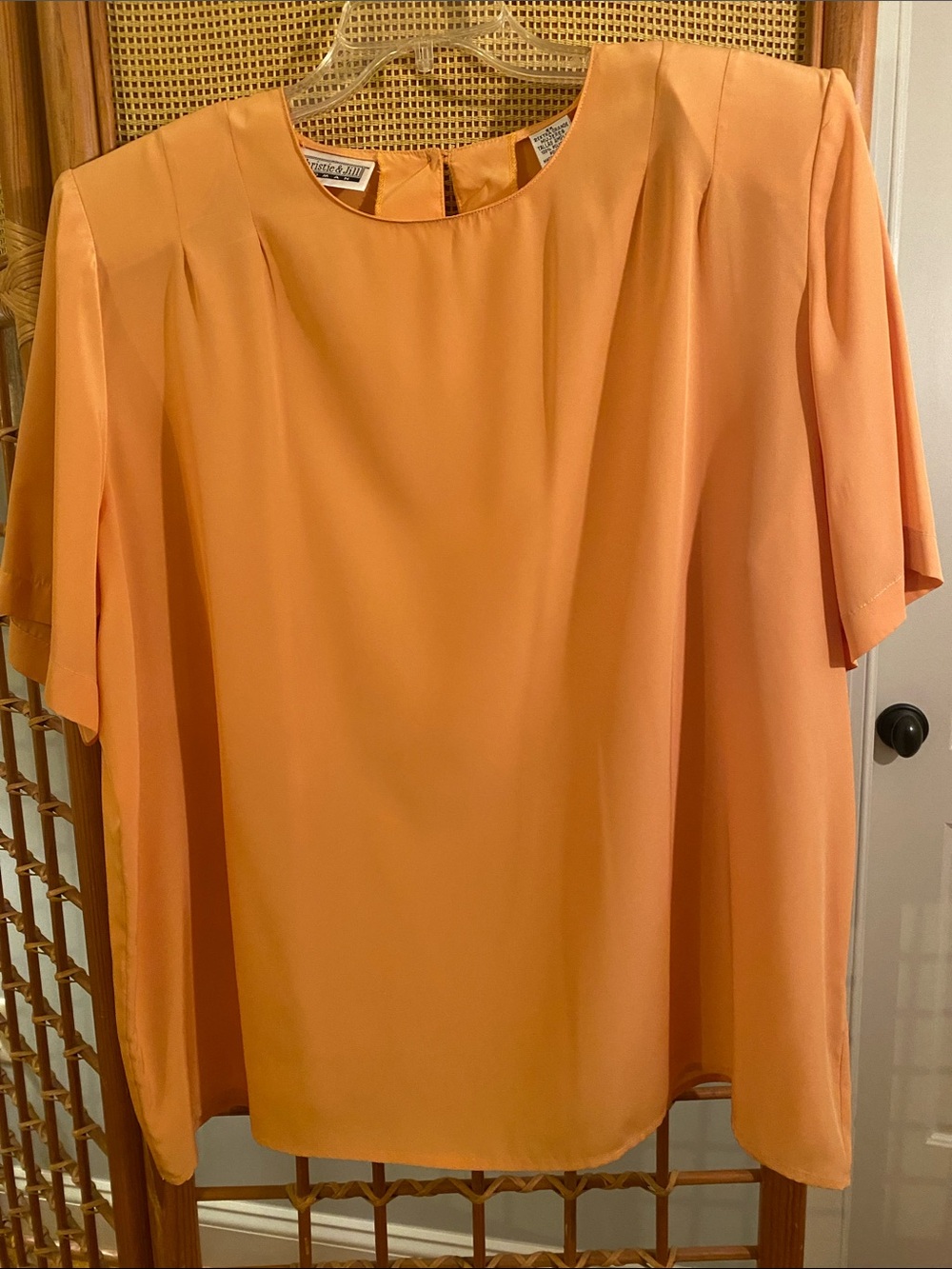 Peach Short-Sleeve Pleated Shoulder Blouse